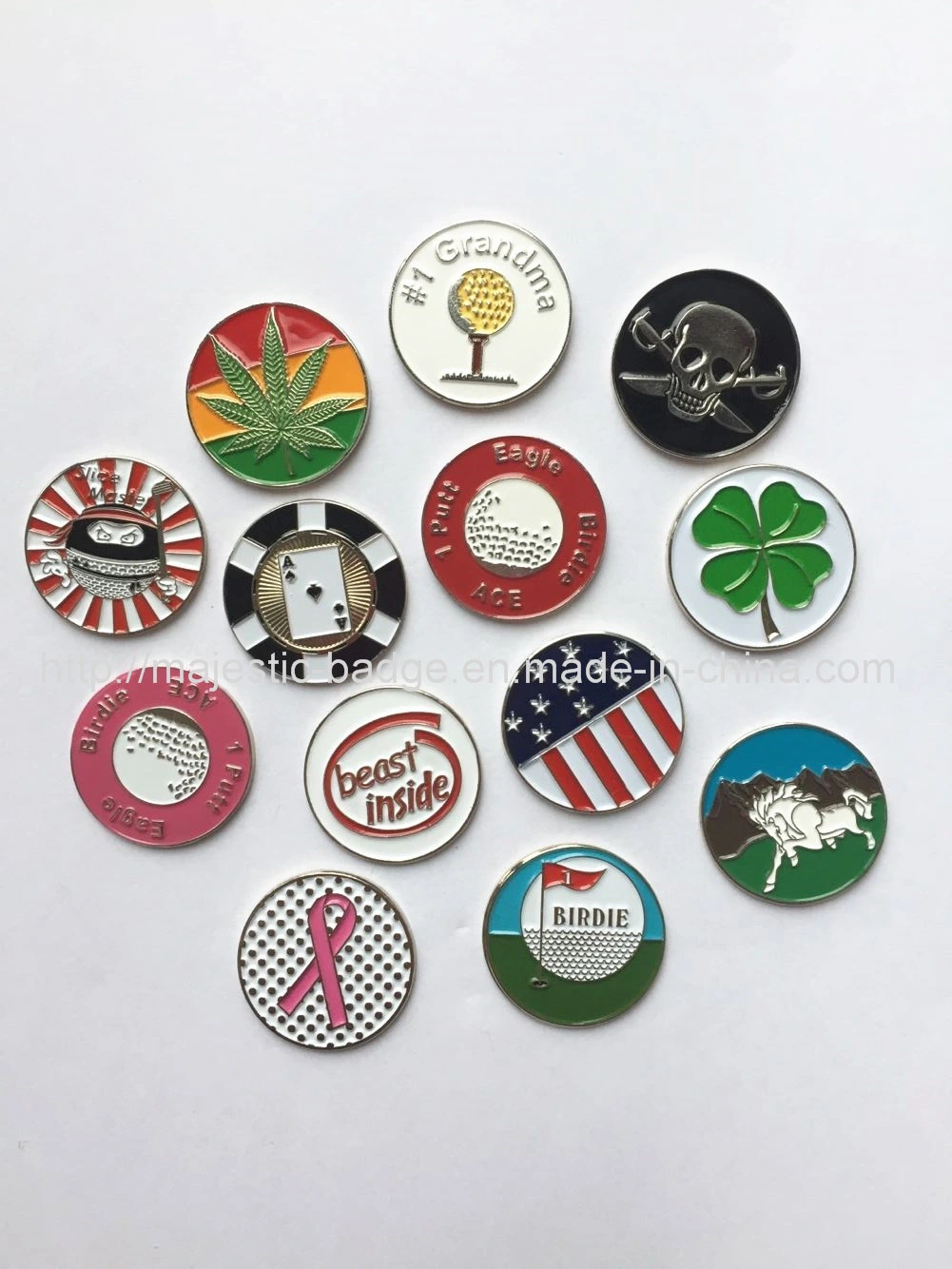 Custom Personalized Iron Material Soft Enamel Silver Plating Golf Ball Marker